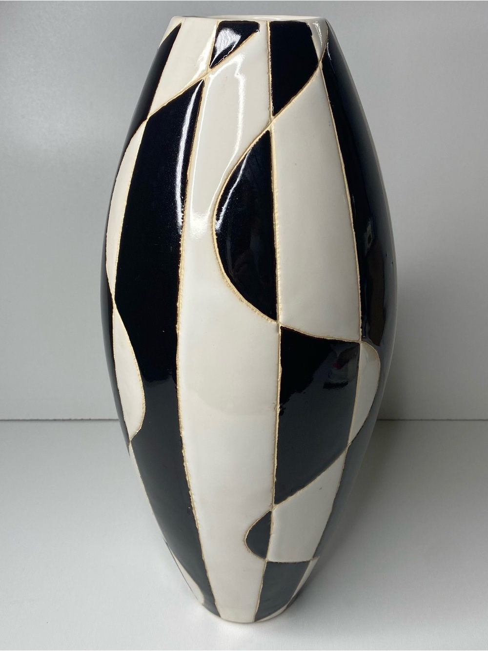 Vintage Mid-century Modern Black and White Ceramic Geometric Vase